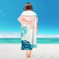 Adult hooded microfiber beach poncho with green and pink tropical leaf print - Pullover Style - Simple Leaf