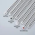 13mm stainless steel Cuban chain bracelets with skull and colored crystal clasps - Black Crystal Clasp / Bracelet 21cm