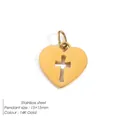 Ciondolo a cuore con croce minimalista in acciaio inox oro 14K da 15x15mm - Stile Cuore Croce Vuoto Oro (XP49719)