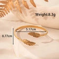 Adjustable golden feather cuff bracelet in titanium steel with detailed plume texture - YB-128 Leaf Design Style