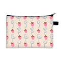 Floral strawberry print makeup bag in beige canvas with black zipper closure - Strawberry Blue Flower