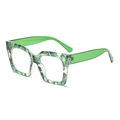Occhiali anti luce blu quadrati oversize con motivo a foglie tropicali e aste trasparenti - Lente anti-luce blu cornice verde trasparente