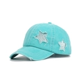 Gewassen mintgroene baseballpet met glinsterende sterrenprint en een distressed rand - Muntgroen