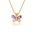 Gold butterfly pendant necklace with purple and pink gemstones on white reflection - Multicolor Gemstone Butterfly Style (G102803376)