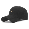 Black herringbone baseball cap with a rhinestone-studded gold metal M logo detail - Adjustable / Black