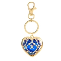 Vista detallada del llavero de corazón dorado con un corazón de cristal azul facetado - Llavero / Azul