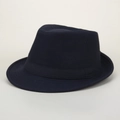 Classic dark blue wool fedora hat with elegant ribbon trim and stylish curved brim - M(56-58cm) / Black