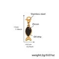 18K gold plated stainless steel fish pendant with black enamel and zircon detail - D190-2 Gold Fish Enamel Pendant (Black) 1PC