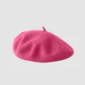 Classic wool felt beret artist hat in vibrant rose red with top handle decoration - M (56-58cm) / Watermelon red