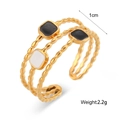 Triple Layer Wave Square Black and White Enamel Open Ring