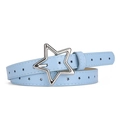 Light blue skinny belt for women with silver star buckle and star-shaped cutouts - Sky Blue
