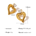 Orecchini a cuore in acciaio inossidabile dorato 18K con pietra di zircone - Orecchini a Bottone Grandi-SE010240