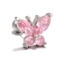 Orecchino a farfalla rosa per elice con chiusura a vite in argento e zirconi - Rosa e Argento