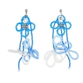 2504165 Blue Beaded Flower Bow Tassel Earrings (s925 Silver Needle)