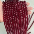 Strand of 6mm deep red polished round glass beads for DIY jewelry making and crafts - Dark Red Glass Beads