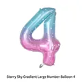 Détail du ballon chiffre 4 en aluminium dégradé ciel étoilé pour fête d'anniversaire - Chiffre 4 Dégradé Ciel Étoilé