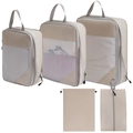 Beige 5-piece travel organizer set with mesh packing cubes and drawstring laundry bag - Five-Piece Set / Beige