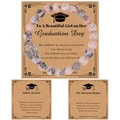 Pink spotted stone beaded bracelet with butterfly charm on a graduation card - Pink Zebra Stone