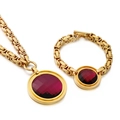 Golden Byzantine chain jewelry set with large reddish-purple faceted gemstones - Gold Purple Jewelry Set (KS190114-Z)
