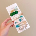 Elegant 7-piece hair clip set featuring mermaid tails and pearls on a display card - New Fish Tail 7-piece Set