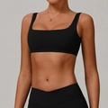 Schwarzes Sport-BH und Leggings Set mit V-förmigem Kreuzbund und eckigem Ausschnitt - S / Premium Schwarz