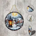 Acrylic Christmas ornament disc with 2D flat mosaic winter snowman print 20cm - 15x15cm / Streetlight House Snowman