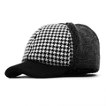 Dettaglio del cappello invernale pied-de-poule con paraorecchie in pile caldo - Taglia L (58-61CM) / Stile Pied de Poule Bianco e Nero (03)