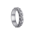 Detail shot of 6mm titanium steel ring featuring unique double-row wavy gear textures - Size 7 / Silver + Silver Gear