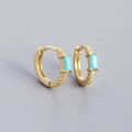 S925 silver gold-plated hoop earrings with rectangular blue zircon and micro-pave stones - Golden (Turquoise)