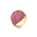 Luxurious 18k gold plated open ring featuring a pavé set dome with pink zircon stones - Adjustable Open / Gold Red Zirconia