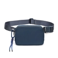 Navy blue sporty waist bag with adjustable strap and decorative carabiner accessory - Blue