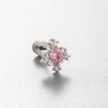 Silver cross earring with heart-shaped pink zircon and micro-pave decorative stones - Cross with Pink Heart Style (A171-6#)