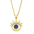 Goldene Evil Eye Halskette mit funkelnden Kristallen und tiefblauem Auge auf weißem Hintergrund - Blau