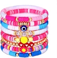 Detalle de pulseras de cuentas de arcilla colorida con ojo turco y estrellas - Estilo 4 Dijes Mixtos