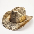 Detailed top view of gold metallic cowboy hat featuring unique black crackle print pattern - 57cm / Gold