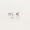 Boucles d'oreilles cœur en argent S925 avec pendentifs étoile brillants et fermoir à vis - Argent 925 / Or Blanc (Étoile)
