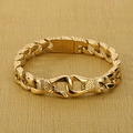 Vintage Cuban link bracelet for men in gold finish with intricate engraved scroll patterns - Gold (KB104624-K)