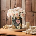 Creative book-shaped black ceramic vase with vintage pink hibiscus and rose floral motifs - Book E-Black Vintage