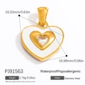 Pendente a cuore in acciaio inossidabile con smalto bianco e inserto in zircone chiaro - Stile Cuore a Doppio Strato (PJ91563)