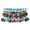 Multilayer beaded bracelet set featuring turquoise, wood beads, and tree of life charm - Tree of Life Spiral Medal (78)