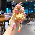 Starbucks collab yellow dog keychain charm with red plaid pants and sakura tag - Sakura Pompompurin (B471-5) / Single Piece