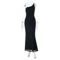Elegantes schwarzes One-Shoulder-Abendkleid mit Pailletten und glitzerndem Fischschwanz-Saum - S / Schwarz
