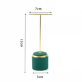 Golden T-bar earring display stand with a dark green velvet base, height 17cm - T-Shape Display / Green