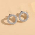 Silver circle stud earrings featuring micro-pave white zircon inlay for a luxury look - Full Zircon Large Circle Studs / Silver