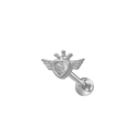 Piercing cartilage argent couronne coeur et ailes avec zircone cubique brillant - Style Cœur Aile Couronne Argenté (24042601-12)