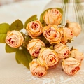 Realistic 15-head burnt edge champagne orange roses in a glass bottle with lace decor - Yellow