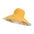 Sombrero de sol amarillo reversible con ala ancha y estampado floral tropical interno - Jengibre (8240)