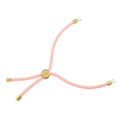 Detail of pink woven Milan cord bracelet with adjustable gold slider beads and metal tips - Pink