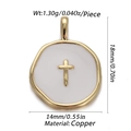 Detailed view of 18mm round copper pendant with white enamel and golden cross charm - White Cross Disc (CX148-08)