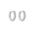 Orecchini a cerchio classici in argento 925 con pietre di zircone bianco su sfondo bianco - Argento 925 / Platino Pietra Bianca